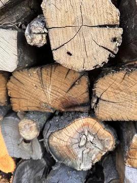 Close-Up of Rustic Firewood Stack Stock Photos