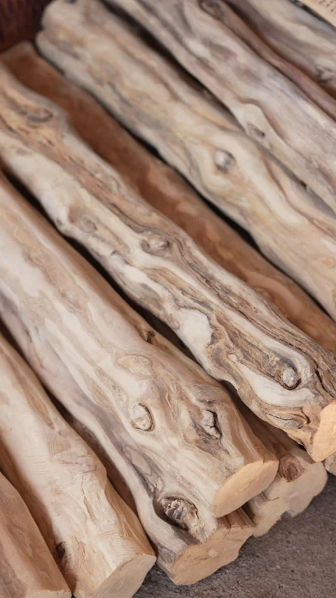 Close-up Rustic Wooden Logs in Vertical Composition Stock Footage 332161139