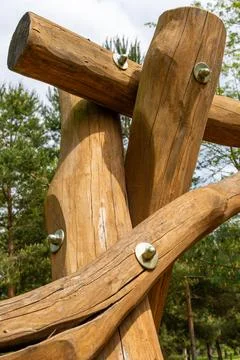 Close-Up of Rustic Wooden Playground Structure Stock Photos