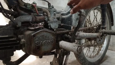Close-up of a Rusty and Vintage Sachs Moped Engine and Mechanical Details Stock Footage 345311718