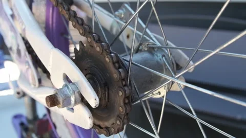 Close up of a rusty bicycle chain that needs maintenance and repair Stock-Footage 313089057