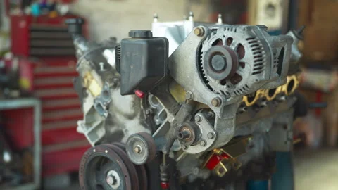 Close up of rusty, dusty, and greasy internal combustion engine parts Stock Footage 330955133