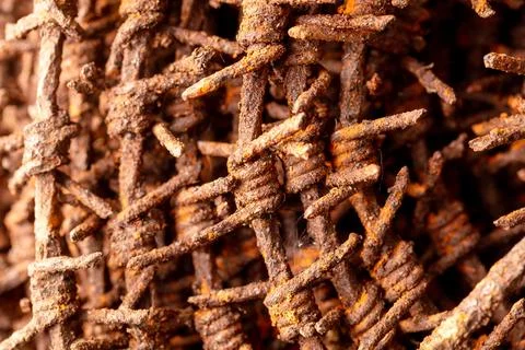 Close-up of rusty metal barbed wire Stock Photos