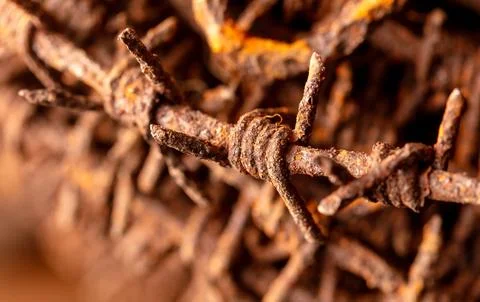 Close-up of rusty metal barbed wire Stock Photos