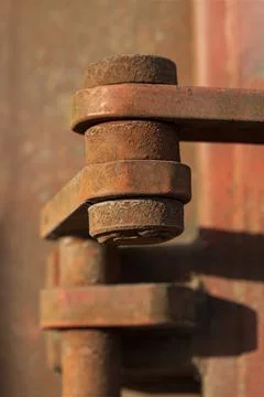 Close up of rusty metal hinge. Stock Photos