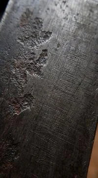 Close up of rusty metal surface with deep scratches and texture, weathered .. 스톡 사진