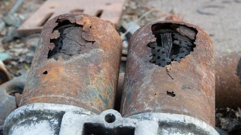 Close-up of a rusty non-working filter of a diesel car Stock Photos
