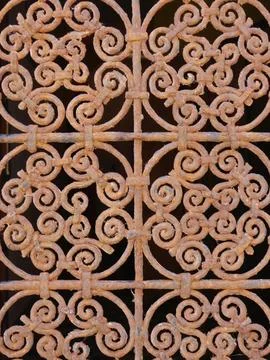 Close up of rusty, patterned metal gate, Essaouira, Morocco Stock Photos