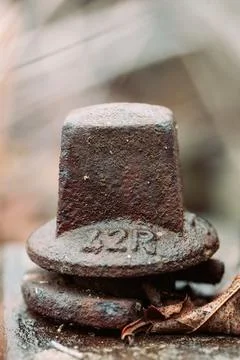 Close-up of a rusty, weathered bolt and nut.  Shows signs of age and exposu.. Stock Photos