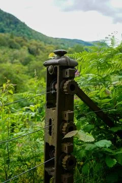 Close up of rusty wire fence post 写真素材