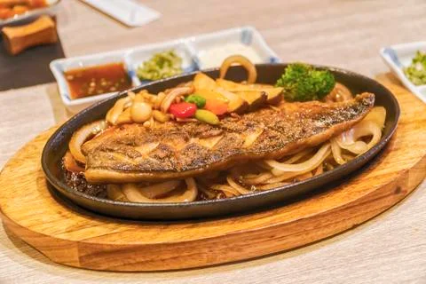 Close up of Saba fish grilled in restaurant.Selective focus Stock Photos