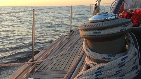 Close up of sailboat winch at sunset Stock Footage 250977532