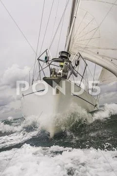 Close up of Sailing Boat or Yacht at sea Stock Photos