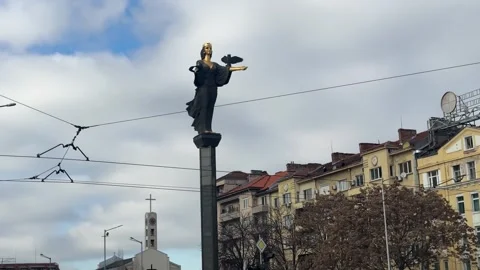 Close Up Saint Sofia Statue Patron Of The City Monument Bulgaria 스톡 동영상 323953251