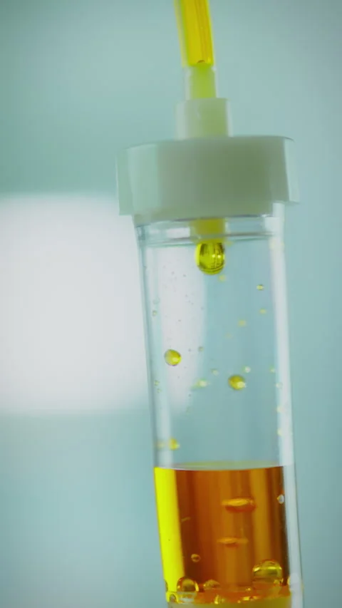 Close up of saline drip transfusion system with medicinal liquid in a medica Stock Footage 331538412