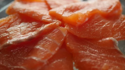 Close up salmon on dish Stock Footage 252608393