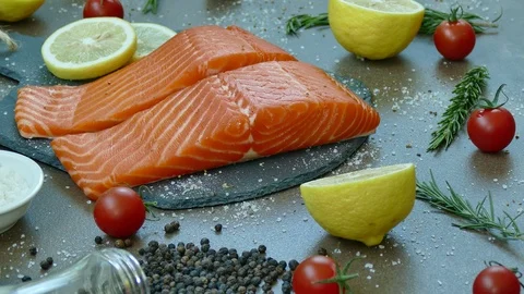 Close Up Salmon Fillet Stock Footage 90598481