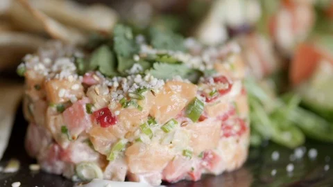 Close-up of  salmon tartar Stock Footage 109414125