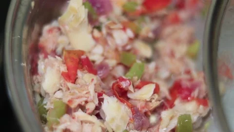 Close-up of Saltfish Buljol (Salted cod) from Trinidad 動画素材 338190797