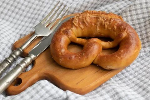 Close up Salty Brezel Bread on White background Stock Photos