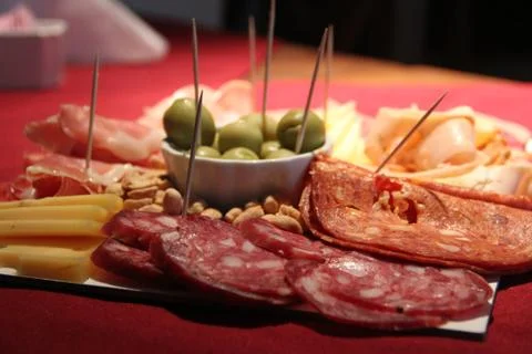 Close up of salty snack variations on table Stock Photos