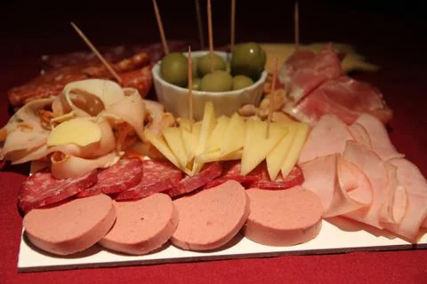 Close up of salty snack variations on table Stock Photos