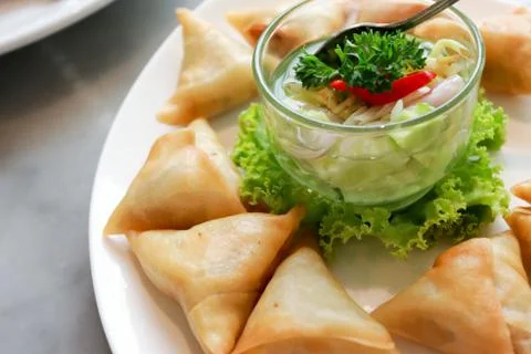 Close up samosa in plate-Middle Eastern cuisine. Stock Photos