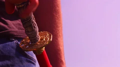 Close up samurai sword being drawn Stock Footage 48897522