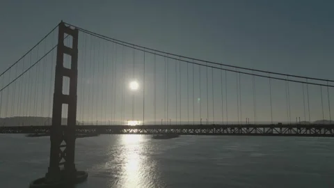 Close-up of San Francisco bridge with sun background facing camera 库存影片 336793006