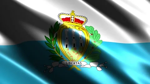 Close up of the San Marino flag blowing in the wind Vídeo Stock 348690807