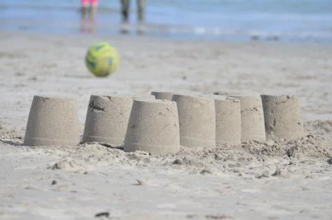 Close up of Sand Castles in the beach Stock Photos