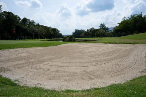 Close up on sand trap on golf course. Stock Photos