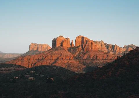 A close up on the sandstone saddle points, or gaps of Cathedral Rock, one of the Stock Photos