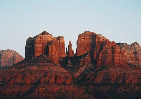 A close up on the sandstone saddle points, or gaps of Cathedral Rock, one of the Stock Photos