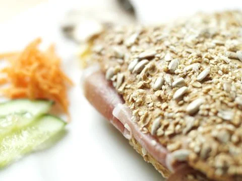 Close up of sandwich with bread, ham and cheese Stock Photos