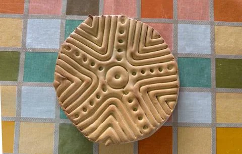 Close-up of Sardinian bread with the ancient stamp motif - Sa Pintadera 스톡 사진