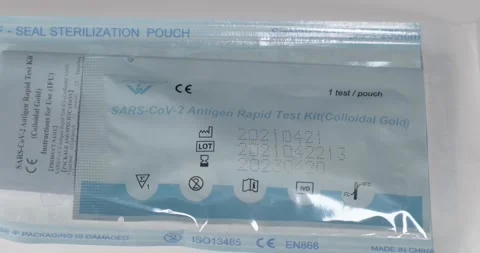 Close up of sars-cov-2 self test kit package. Stock Footage 155073674