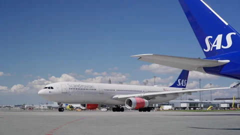 Close Up, SAS Airbus A330 Passenger Airplane Taxi for Takeoff, Copenhagen Stock Footage 280276284