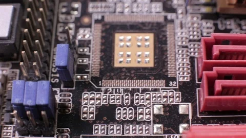 Close-up of a SATA controller slot, macro view, slider shot 動画素材 106997457