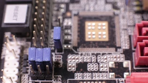 Close-up of a SATA controller slot, macro view, slider shot Stock Footage 106997481