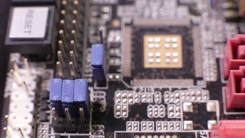Close-up of a SATA controller slot, macro view, slider shot 動画素材 106998828