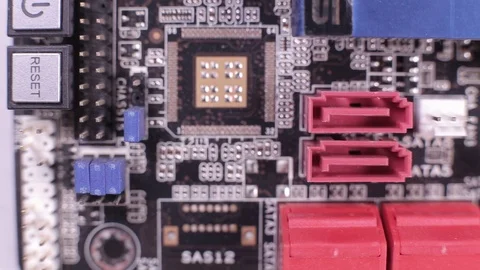 Close-up of a SATA controller slot, macro view, slider shot Stock Footage 106999150
