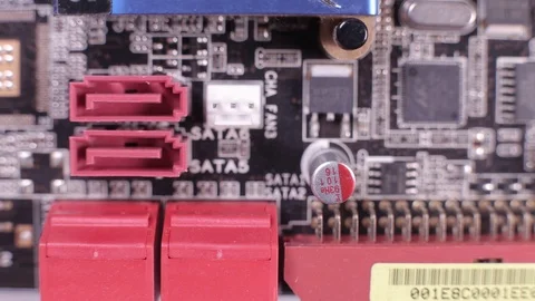 Close-up of a SATA controller slot, macro view, slider shot Stock-Footage 106999167