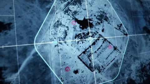Close Up of Satellite Camera Grid. Scanning the Deserted Place. Military Base. Video stock 320052673
