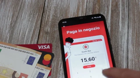 Close-up of the Satispay app in the Google Play Store on the smartphone screen. Stock Footage 150307046