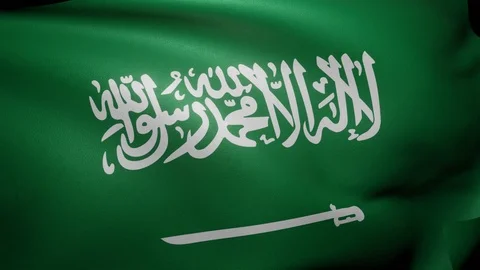 Close up of Saudi Arabia flag video waving in wind. Flag background 4K UHD 60FPS Stock Footage 120515892