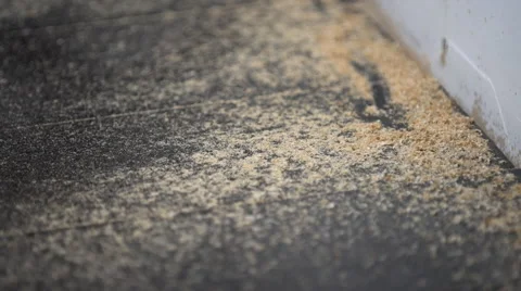 Close up of saw dust ejecting on to the floor. Stock Footage 60739880