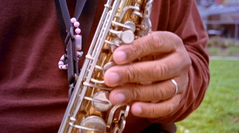 Close-up of Saxophone Player's Hands Playing the Saxophone Video stock 46631220