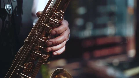 Close-up of the saxophonist's game Stock Footage 165292986