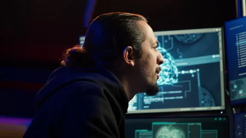 Close up of scammer using artificial intelligence to compromise digital devices Stock Footage 275864733